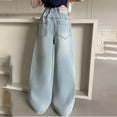 thumbnail image 3 of MuXiKeJi Bow Jeans for Girls Cute High Waisted Trousers Kids Casual Y2k Streetwear Wide Leg Baggy Denim Pants with Pockets 6-14Y, 3 of 8