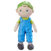 HABA Snug Up Til - 10" Soft Boy Doll with Blond Hair, Embroidered Face and Removable Blue Overalls (Machine Washable)
