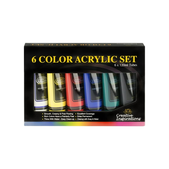 Creative Inspirations Acrylic Paint Set of 6 â€“ 120ml Tubes Art Paint Set for Classroom, Educator & More - Paint Supplies