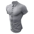 thumbnail image 4 of Men's Muscle Dress Shirts Slim Fit Stretch LongShort Sleeve Casual Button Down Shirt, 4 of 5
