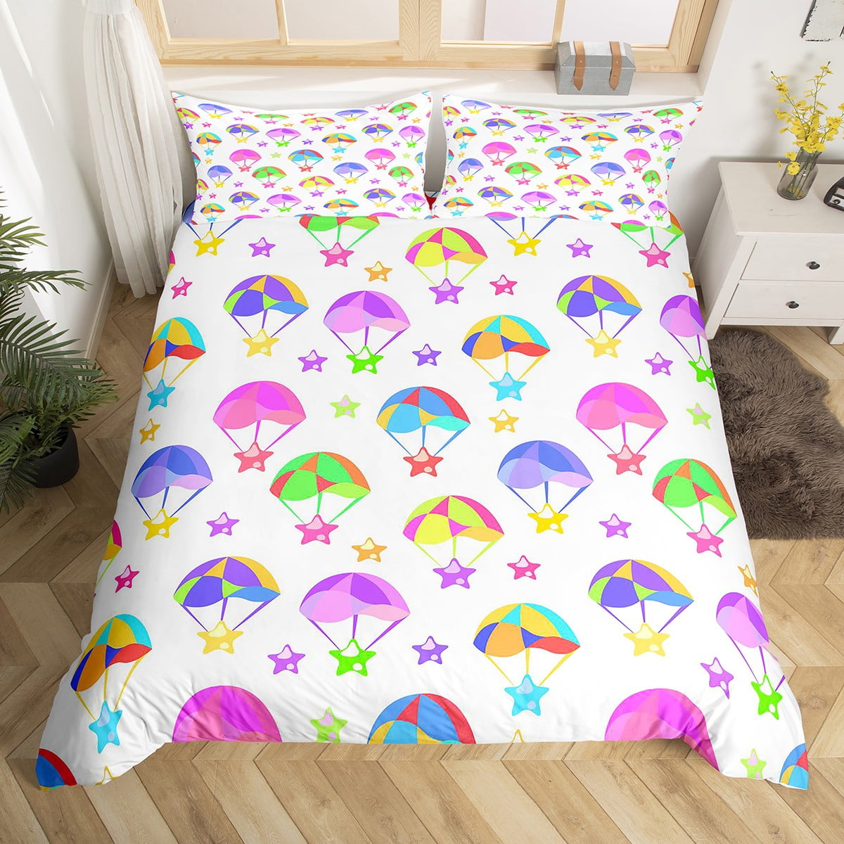Hot Air Balloon Comforter Cover Cartoon Parachute Duvet Cover for Kids