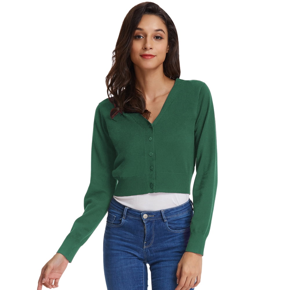 Grace Karin - Women's Open Front Knit Cardigan Cropped Shrug Sweater Long Sleeve Bolero (S-4XL 