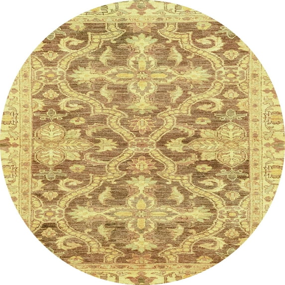 Ahgly Company Indoor Round Abstract Cinnamon Brown Oriental Area Rugs, 4' Round