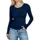thumbnail image 2 of Neewe Womens Round Neck Long Sleeve Fitted Shirts Slim Fitting Pit Stripe Basic Tees Fall Going Out Tops, 2 of 7