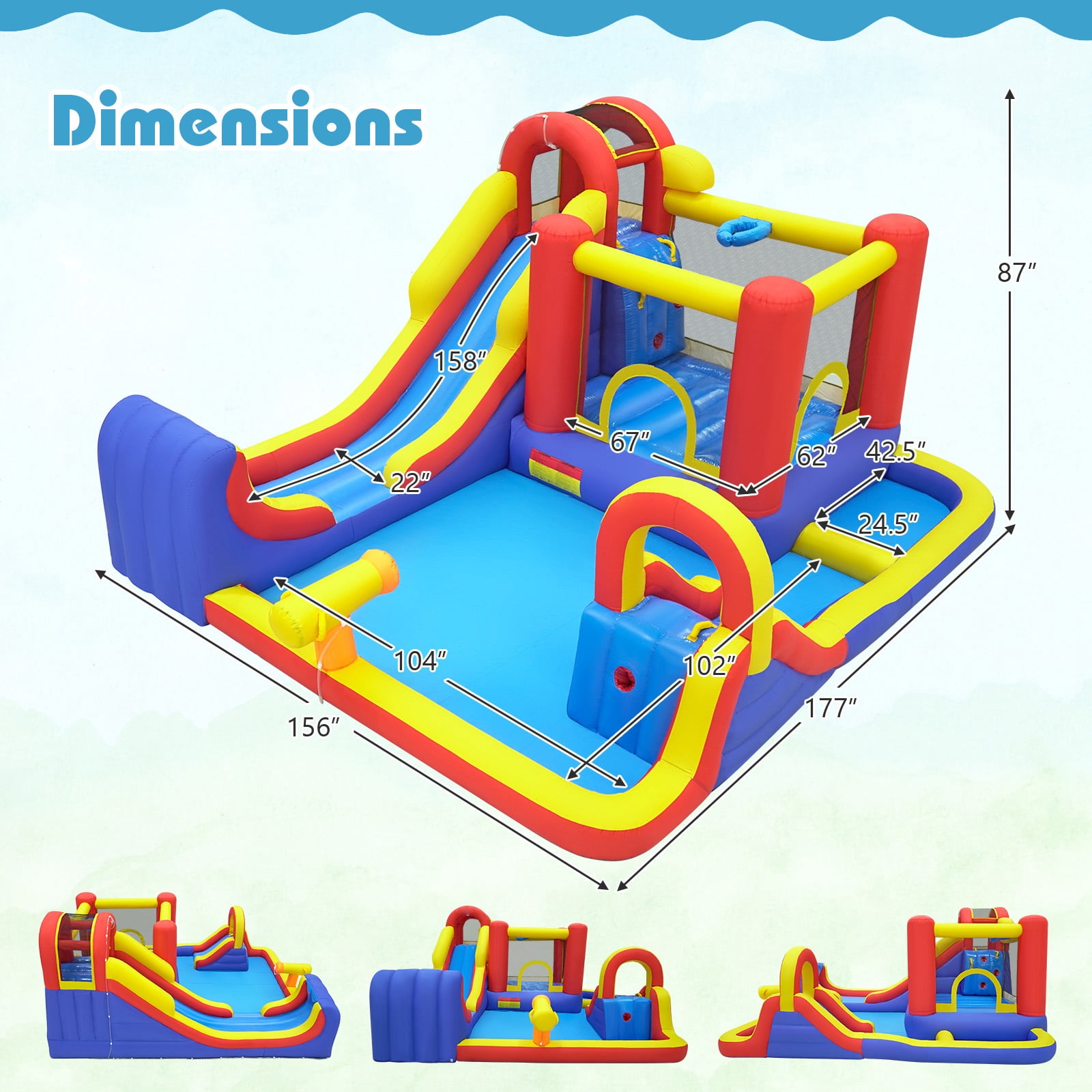 Gymax Inflatable Water Slide 7-in-1 Outdoor Bounce House w/ Dual Slides Splash Pool Water Cannon Climbing Wall & Basketball Hoop