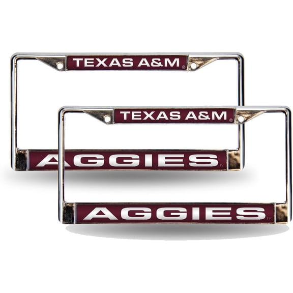Texas-A&M-Aggie's Chrome Metal (Set of 2) Laser Cut License Plate Frames