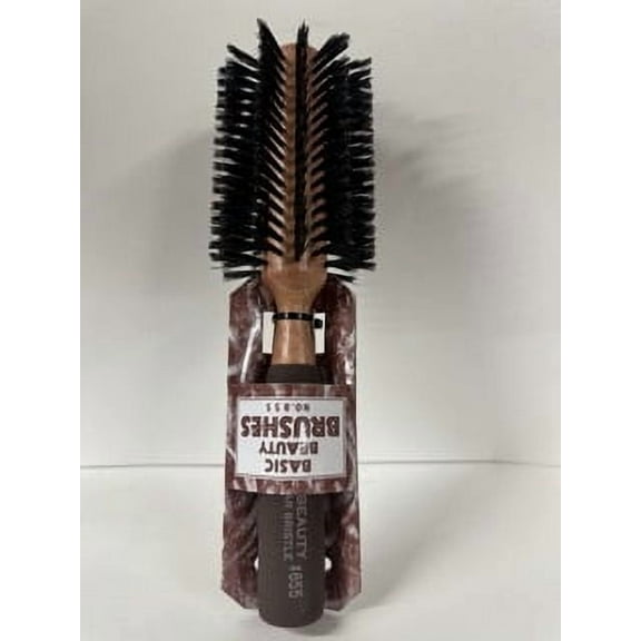 High-Density , 100% Boar Medium  Bristles Wood Round Brush for Blow-Drying , large 3" ,12 rows by Basic Beauty, light weight , soft grip handle