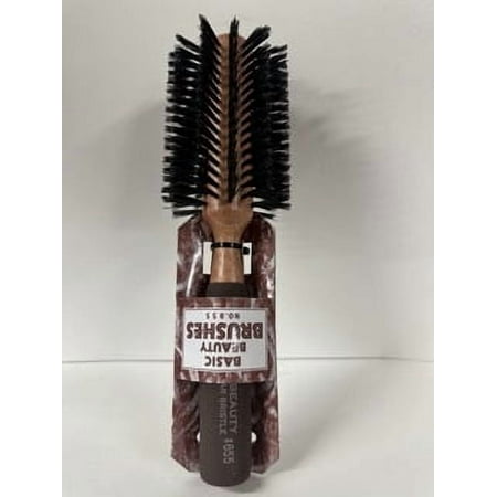 High-Density 100% Boar Medium Bristles Wood Round Brush for Blow-Drying large 3 12 rows by Basic Beauty light weight soft grip handle