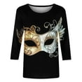 thumbnail image 5 of Cavosen Mardi Gras Womens 3/4 Sleeve Tops T Shirts Holiday Carnival Round Neck Shirts Mask Graphic Print Blouse Festival Stylish Tops Casual Athletic Tees Party Shrove Tuesday Black L, 5 of 5