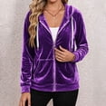 thumbnail image 4 of Caywon Women's Velvet Zip Up Hoodie Long Sleeve Drawstring Hooded Jacket with Pockets Stretch Velour Casual Sweatshirt, 4 of 7