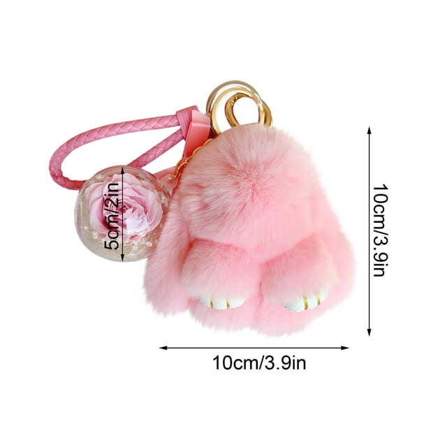 Car Key Chain,New Model Handmades Soft Bunny Pompom Charmss Bunny Car Key Chain Pendant Everlasting Flower Ball