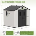 thumbnail image 4 of COOS BAY 8x6ft Outdoor Resin Garden Shed, Plastic Patio Storage Tool Shed with Lockable Door and Window, White/Gray, 4 of 10