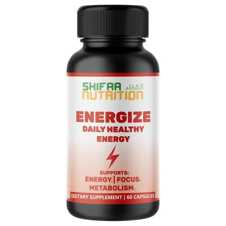 Shifaa Nutrition Energize Halal Vitamins – Natural Energy & Focus Support with B Vitamins, Caffeine & Taurine – 60 Servings, Jitter-Free