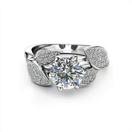 Women 925 Sterling Silver Wedding Crystal Ring