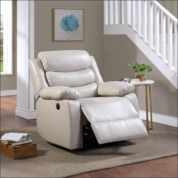 Recliners, Modern Power Motion Faux Leather Recliner, Beige | Beige | Faux Leather