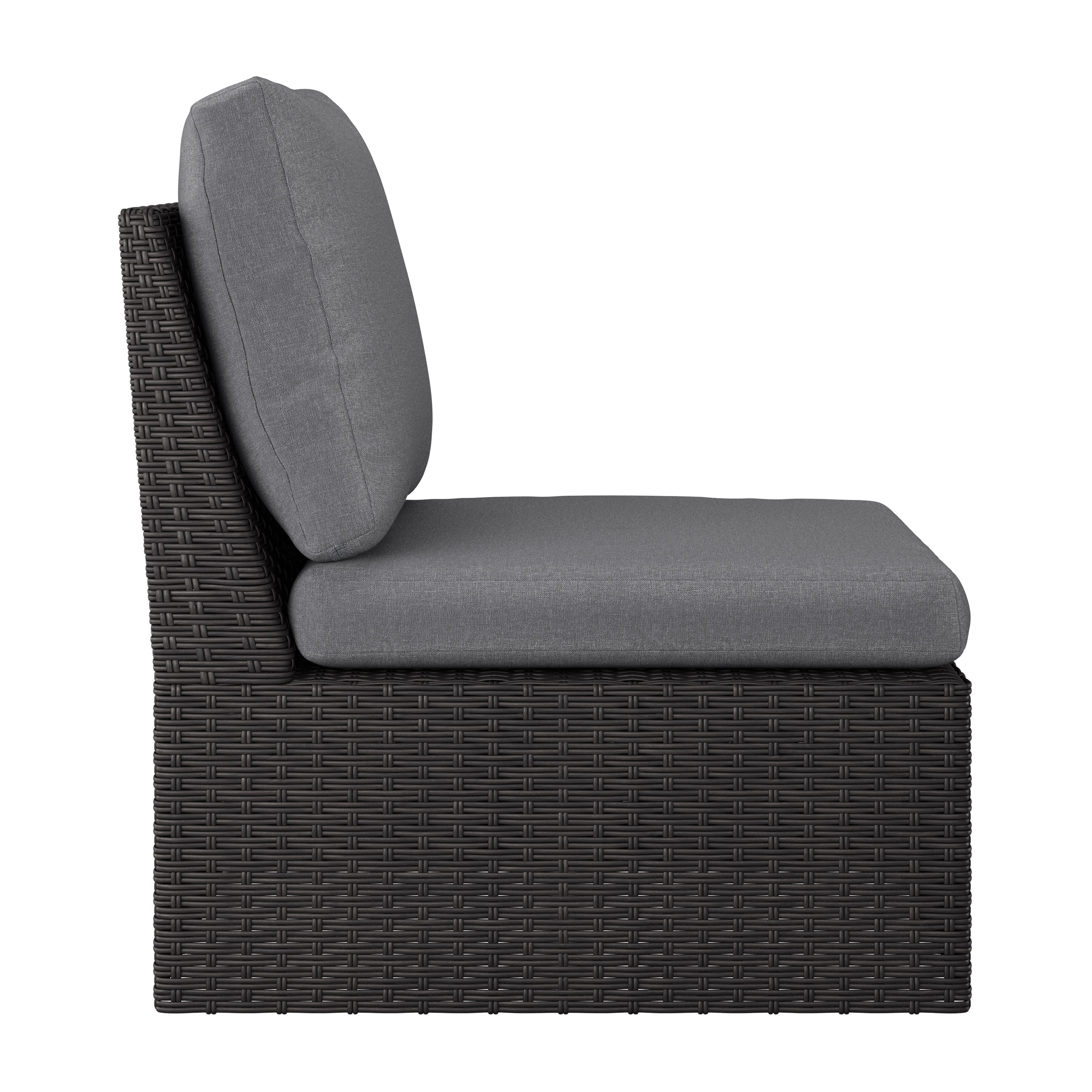CorLiving Brisbane Rust-Resistant Resin Wicker Middle Outdoor Patio Sectional Piece with Cushions, Charcoal Grey/Light Grey