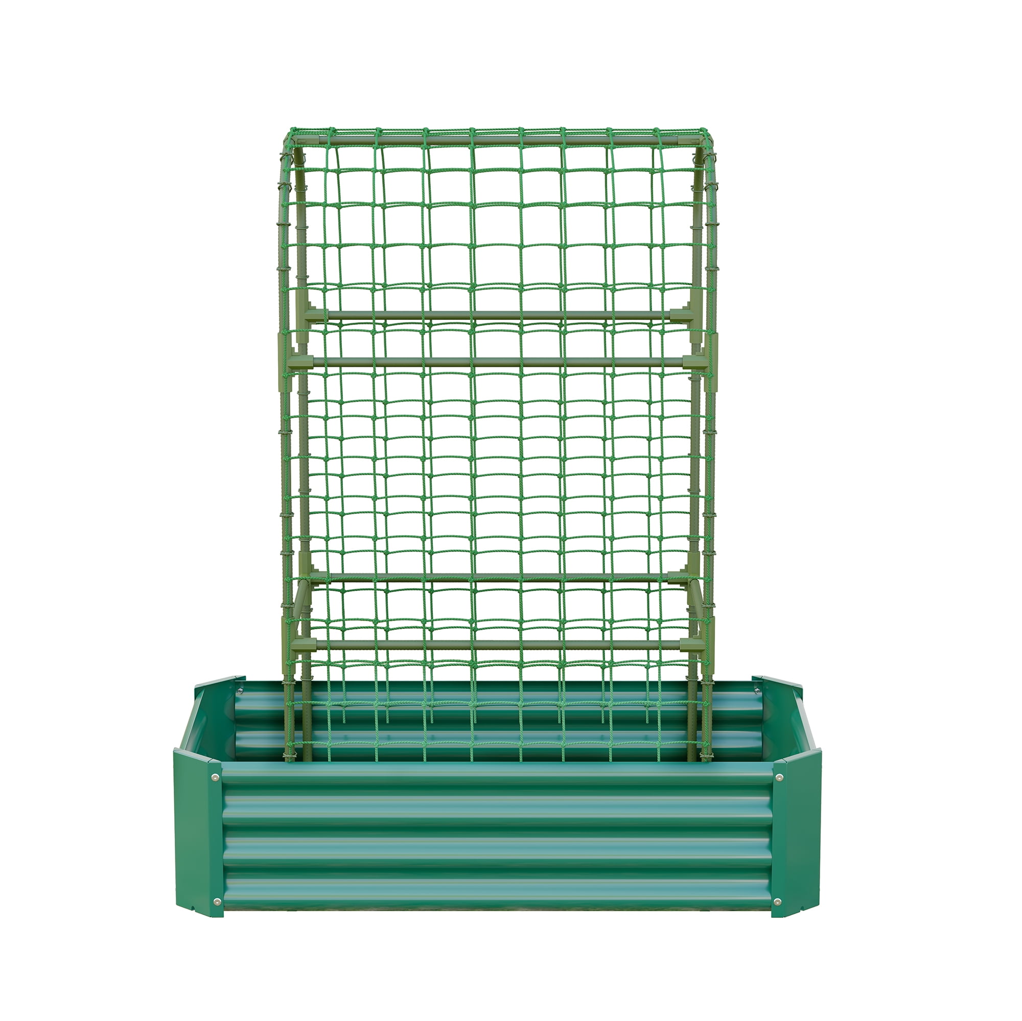 2-in-1 Galvanized Metal Raised Garden Bed with 59" Arch Trellis, 4×2×1 FT Outdoor Planter Box with Climbing Net for Vegetables Fruits Flowers