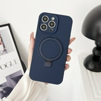 Ring Kickstand Case for iPhone 15 Pro Max, Liquid Silicone Magnetic Cover Compatible with MagSafe, Anti-Scratches Soft Microfiber Lining Shockproof Slim Phone Case for iPhone 15 Pro Max, Navyblue