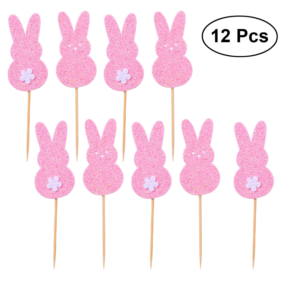 FRCOLOR 12pcs Cute Glitter Easter Rabbit Cake Picks Cake Toppers Cake