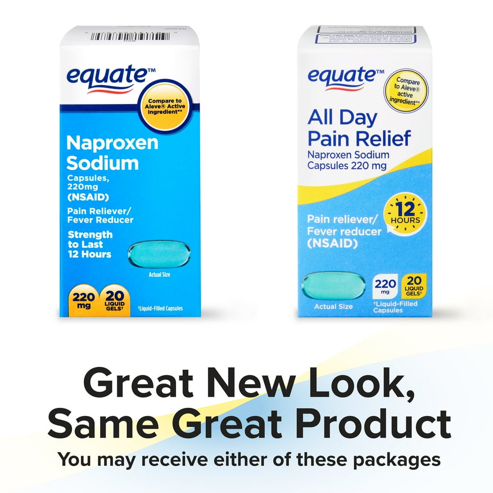 Equate All Day Pain Relief Naproxen Sodium Capsules, 220 mg, 20 Count