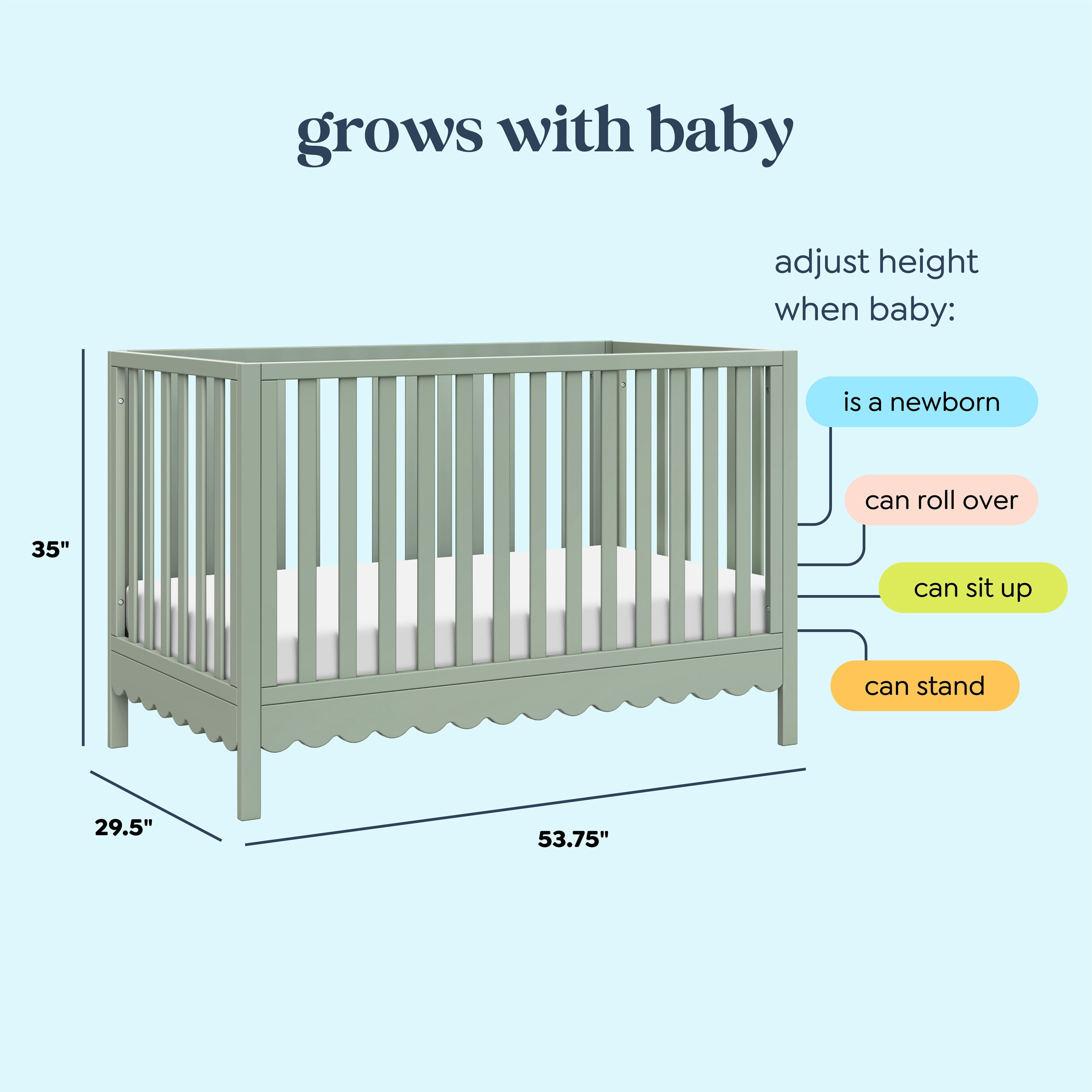 daVinci Sammy Scallop 4 in 1 Convertible Crib, Light Sage