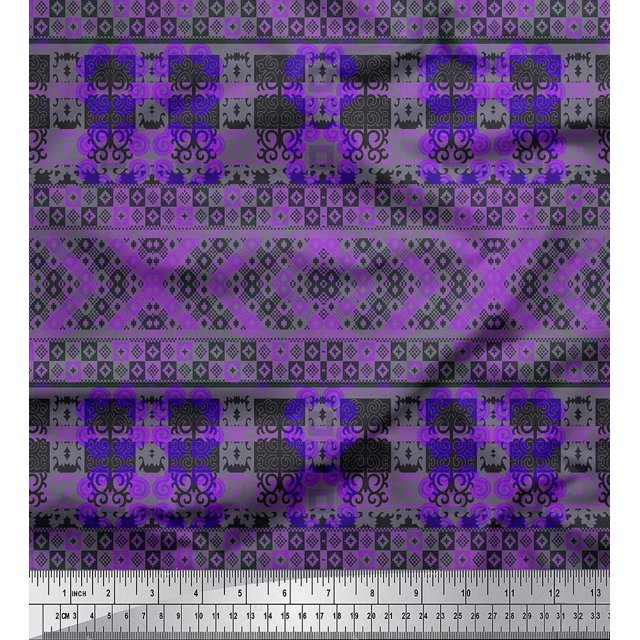Soimoi Moss Georgette Fabric Check & Damask Ethnic Printed Craft Fabric by the Yard 42 Inch Wide