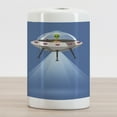 thumbnail image 2 of Alien Ceramic Toothbrush Holder, Flying UFO with a Green Creature Waving Extraterrestrial Cartoon Style, Decorative Versatile Countertop for Bathroom, 4.5" X 2.7", Dark Violet Multicolor, 2 of 4