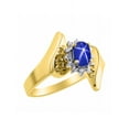 thumbnail image 4 of Rylos 14K Yellow Gold Floral Designer Ring with 6X4MM Oval Gemstone & Sparkling Diamonds - Birthstone Blue Star Sapphire Jewelry Size 8, 4 of 6