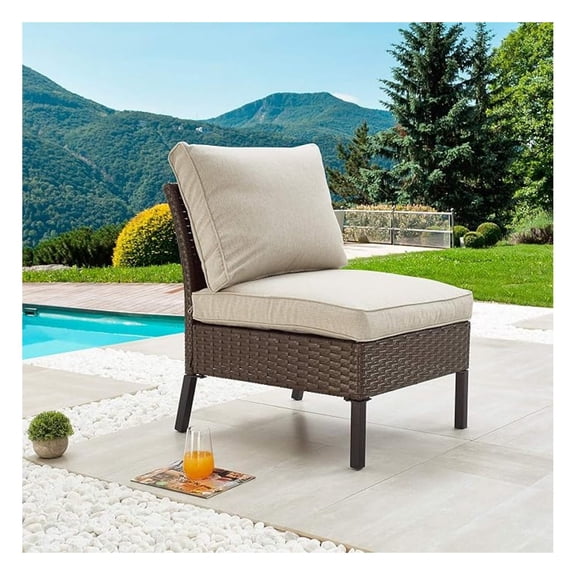 Outdoor Patio Armless Chairs Wicker Rattan Furniture with Cushions - Garden Backyard Pool Seating - Weather Resistant Steel Frame