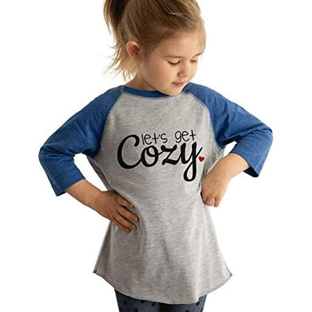 

7 ate 9 Apparel Kid s Let s Get Cozy Valentine s Day Blue Raglan Shirt