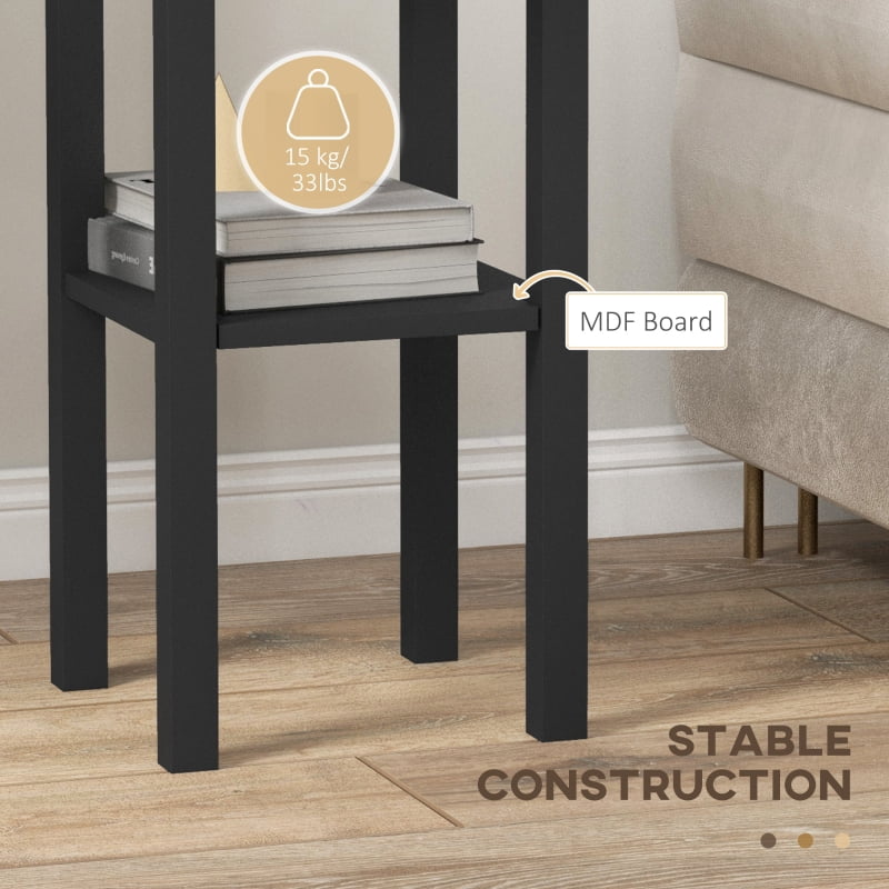 HOQBN 2-Tier Side Tables Set of 2 with Drawer and Shelf, 2-Piece End Table Set for Living Room and Hallway, Black