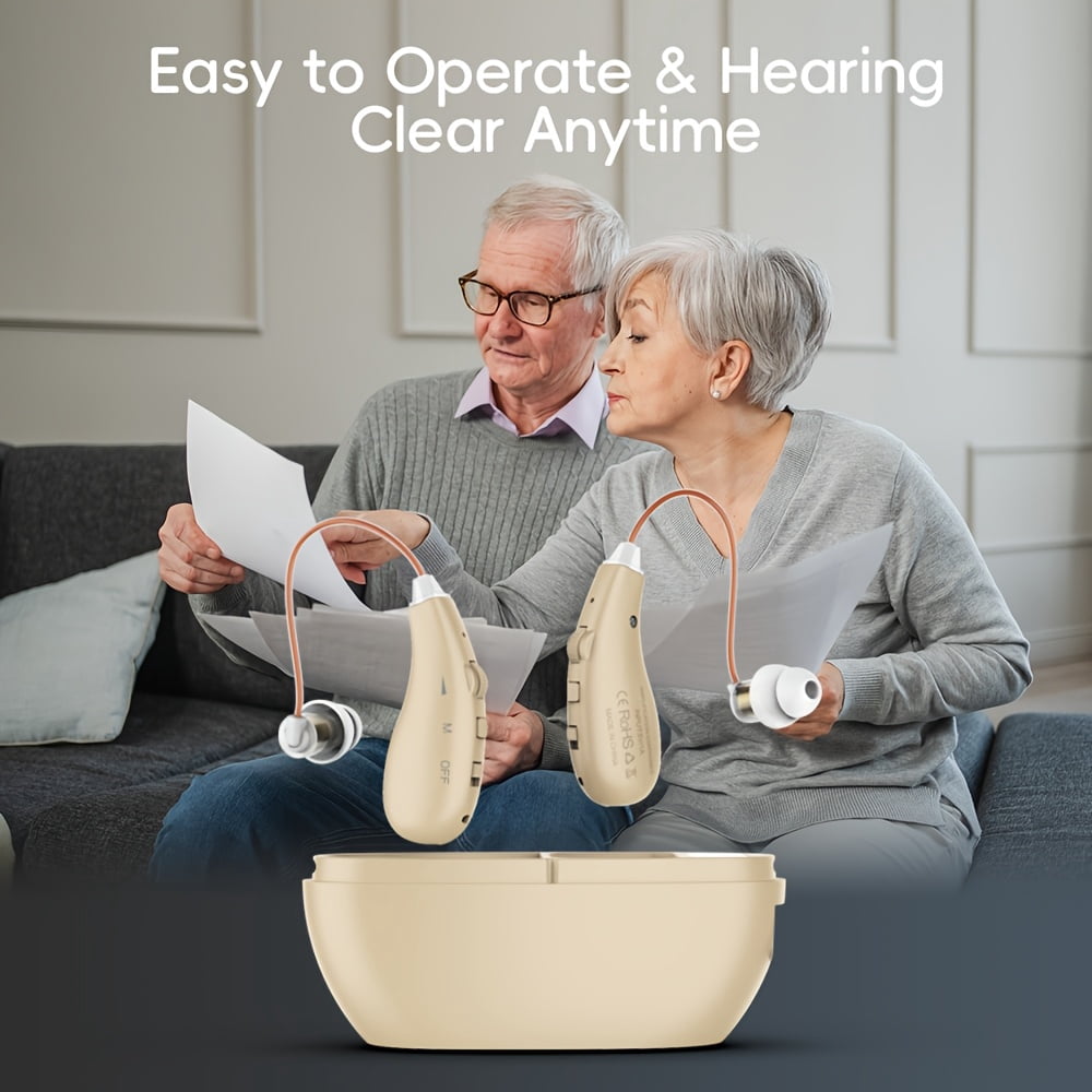 Rechargeable Hearing Amplifiers, Active Noise Cancelling In-Ear Headphones with Volume Control, Type-C Charging, Plastic Material, Lithium Polymer Battery (golden)