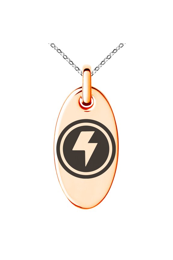 Stainless Steel Electric Element Rune Engraved Small Oval Charm Pendant Necklace