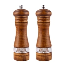 2 Pcs Manual Pepper Grinder Set, Rubber Wood and Acrylic with Ceramic Core, Salt and Pepper Grinder Set Wood, Refillable Salt and Pepper Grinders, Adjustable Coarseness