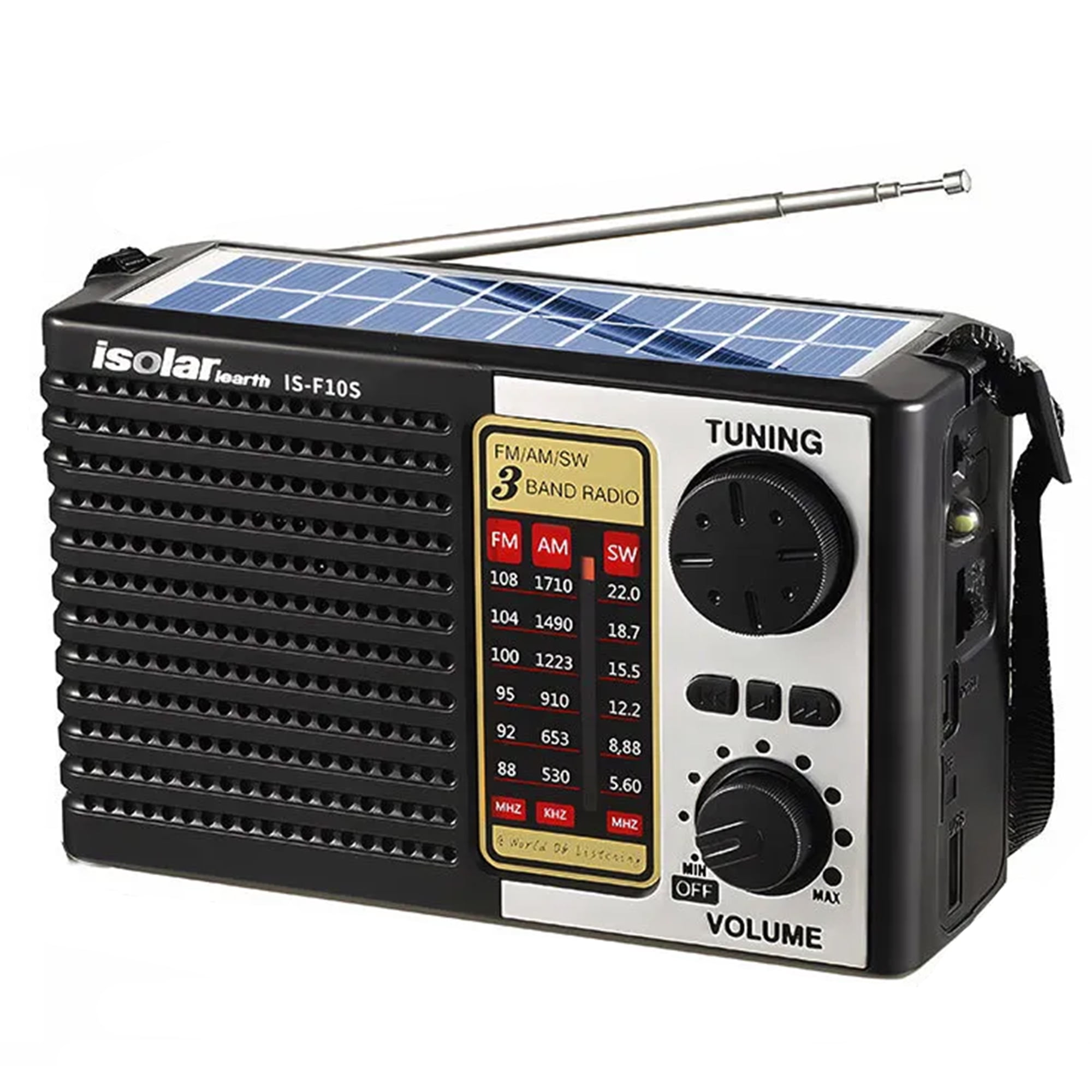QFX R-37 6-Band (AM, FM, SW1 - SW4) Bluetooth LED Flashlight Solar Radio (2021 Model