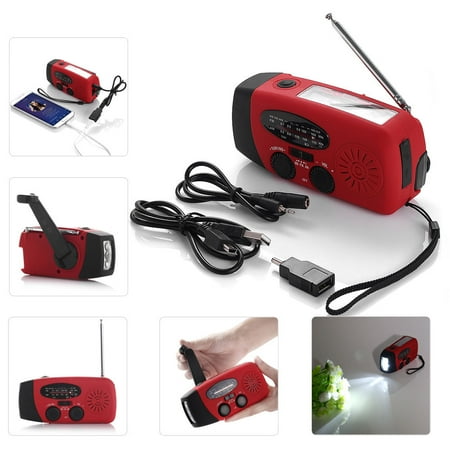 Weather Alert Radio AM/FM/WB Alert Emergency Radio Solar Hand Crank Dynamo LED Flashlight Charger Weather Alert Radio, Red