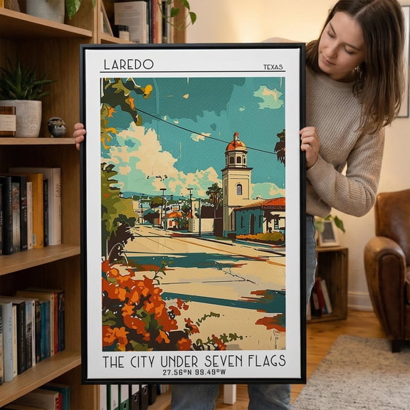 Affixzi Laredo Texas Travel Poster, Vintage City Poster, City Print, Home Office Decor, Travel Decor, Gallery Wall Set, Unframed Paper Poster 24x36in
