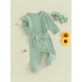 thumbnail image 3 of Wassery Newborn Baby Girl Clothes Long Sleeve Romper + Bow Pants + Headband Set 3Pcs Infant Girl Fall Winter Outfits, 3 of 8