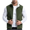 thumbnail image 2 of Mens Fleece Insulated Sleeveless Jackets Full Zipper Stand Up Collar Solid Color Fashion Winter Jacket Army Green XL, 2 of 7