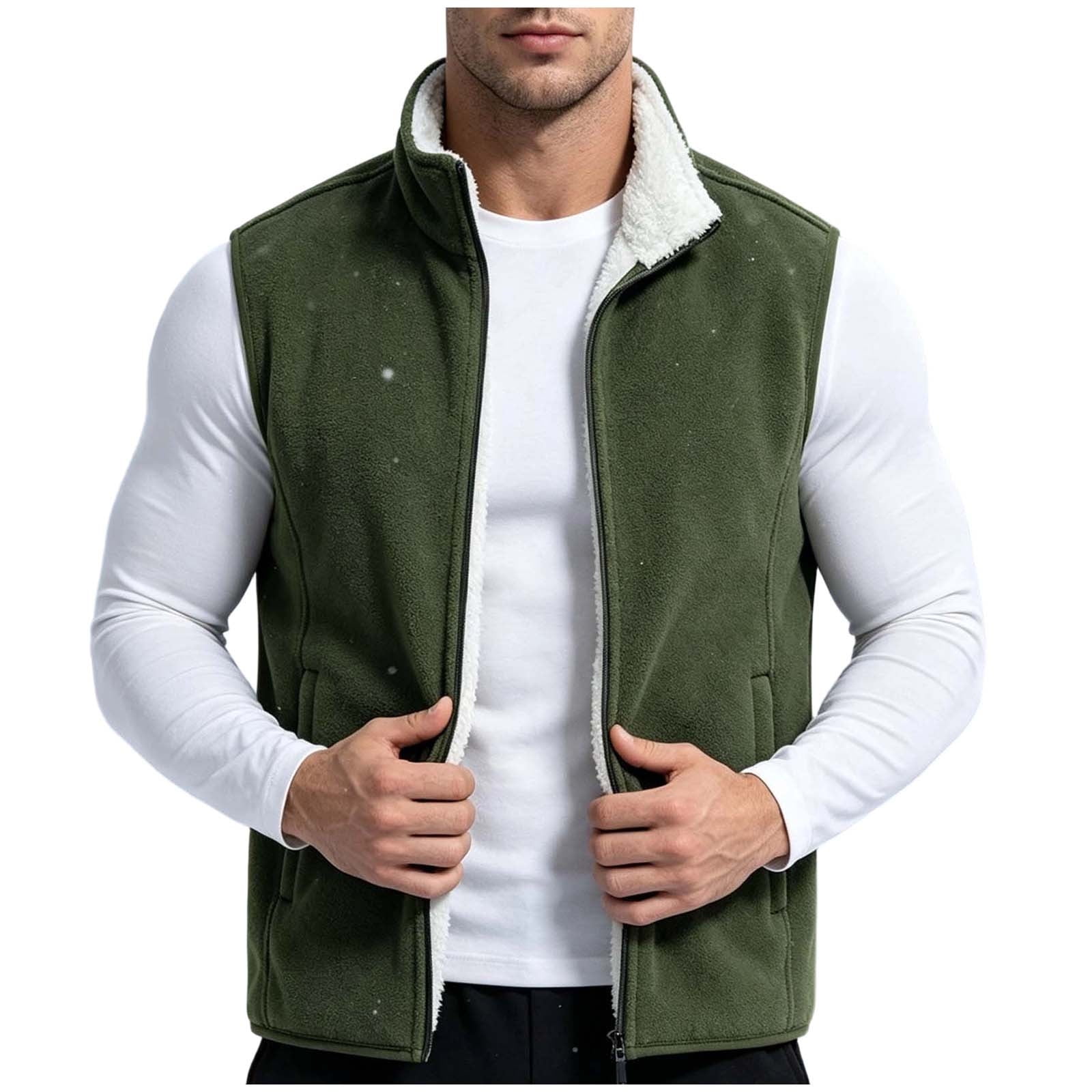 Kaemgyyd Men s Winter Vest Outerwear Fleece Sherpa Lined Jacket Casual Full Zip Sleeveless Tank Tops Warm Stand Collar Coats(Army Green XX-Large)