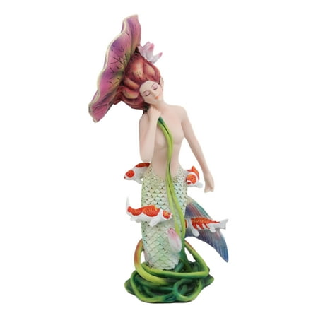 - Ebros Sheila Wolk Pulse of The Pond Mermaid by Flower Umbrella and Koi Fishes Statue 9