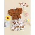 thumbnail image 3 of Bslissey Baby Girls 3Pcs Summer Outfits Short Sleeve Letter Print Romper + Flower Belted Shorts + Headband 3M 6M 12M 18M Newborn Infant Cute Short Pants Sets, 3 of 9