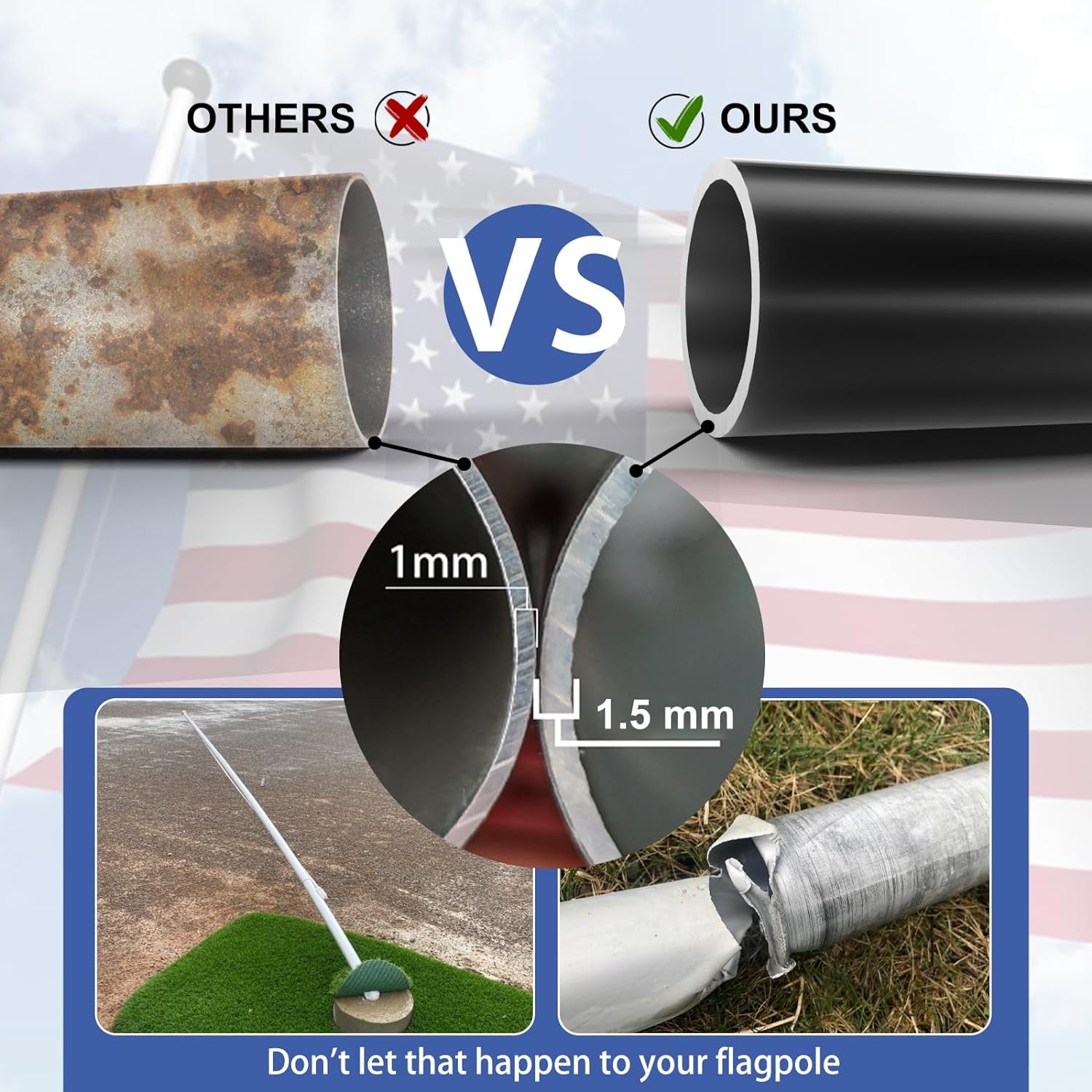 Heavy Duty Flag Pole - 25 FT Extra Thick Aluminum Flagpole Kit for Outside House In Ground
