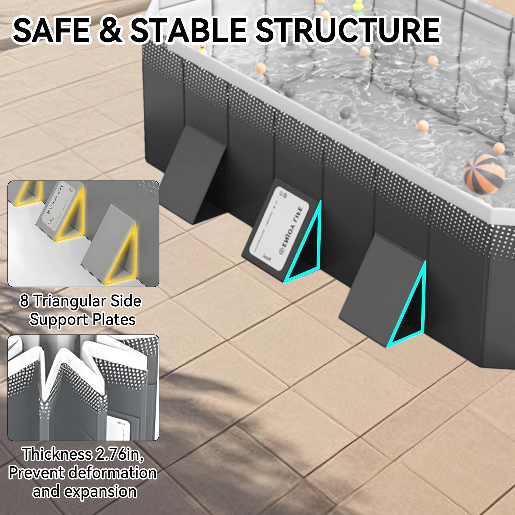 YYW 101 in Foldable Swimming Pool for 1-6 People, Non-Inflatable Above Ground Pool(Gray)