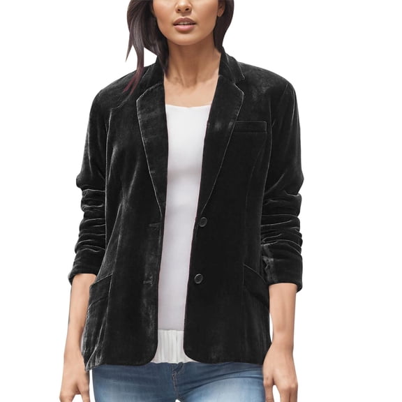 Women Fall Jacket Velvet Blazer Casual Long Sleeve Lapel Collar Work Office Suit With Pocket Lightweight Outerwear