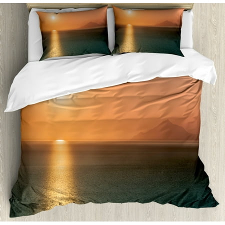 Burnt Orange Duvet Cover Set Sunrise Over Ocean Magical Burnt