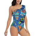 thumbnail image 3 of Rateoe Hawaiian Style Pattern Women One Piece Swimsuits Tummy Control One Shoulder Bathing Suits Ruffle Swimwear-, 3 of 6