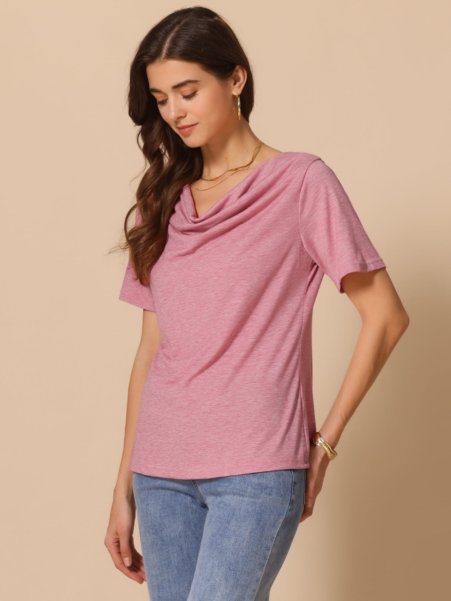 DARING DIVA Women's Cowl Neck Short Sleeve Casual Stretchy Blouse XL Red