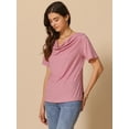 thumbnail image 3 of DARING DIVA Women's Cowl Neck Short Sleeve Casual Stretchy Blouse 2XL Red, 3 of 6