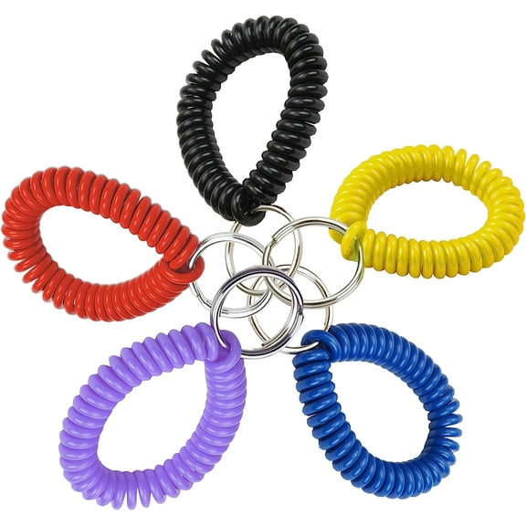 2" Spiral Wrist Coil with Steel Key Ring, Multi-Color Flexible Wrist Band Key Chain Bracelet, Stretches to 12",